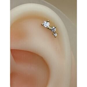 Sterling Silver 925 Cubic Zirconia Ear Threadless Flat Back Labret 16g 1.2mm